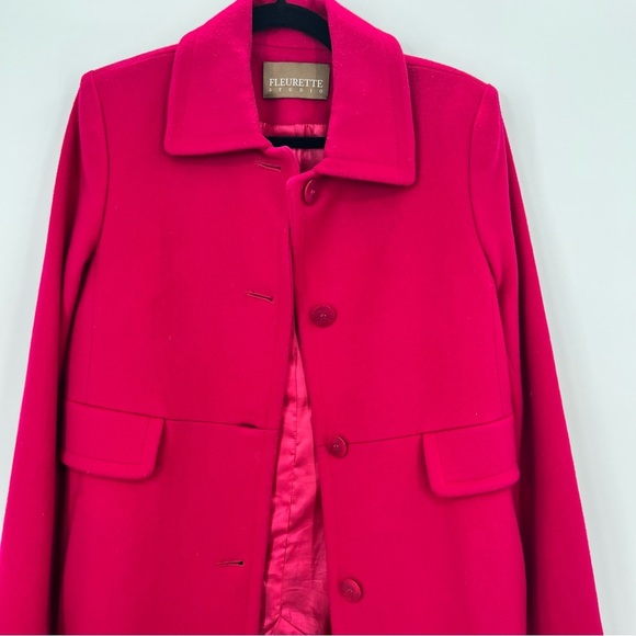 Fleurette Bright Pink 100% Wool Long Coat Jacket Blazer Business Christmas 6 - Picture 4 of 9